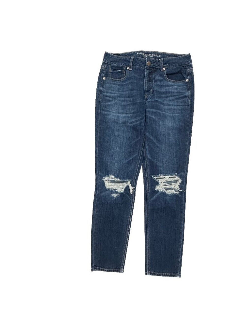 American Eagle Tom Girl Distressed Button‎ Fly Women's size 4 Long Blue Jeans